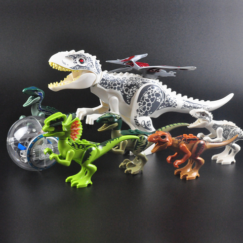 Bloques de construcción de dinosaurios de Jurassic World 2, juguetes de construcción de dinosaurios de parque, Tiranosaurio Rex, Indominus i-rex, figuras azules ► Foto 1/6