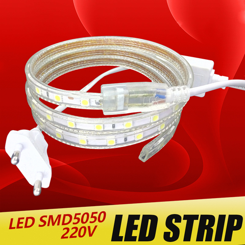 Iluminacion led Luz de tira SMD 5050 perfil de aluminio IP68 luces de Navidad impermeable + enchufe neón al aire libre 220 V ► Foto 1/1