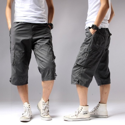 Verano 2022 largo longitud Cargo Shorts hombres rodilla bolsillo Casual Algodón elástico Bermudas Hombre militar estilo Capri Breeche ejército ► Foto 1/6