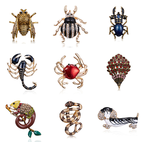 Esmalte lagarto Bee Beetle serpiente cangrejo erizo broches escorpión dachshund de diamantes de imitación Vintage Animal accesorios de la joyería de broche ► Foto 1/5