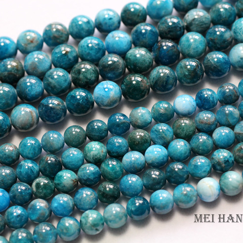 Meihan-apatita azul natural y económica, 8mm, 9,5-10mm, lisa, redonda, suelta, a la moda, cuentas de gemas para fabricación de joyas ► Foto 1/2