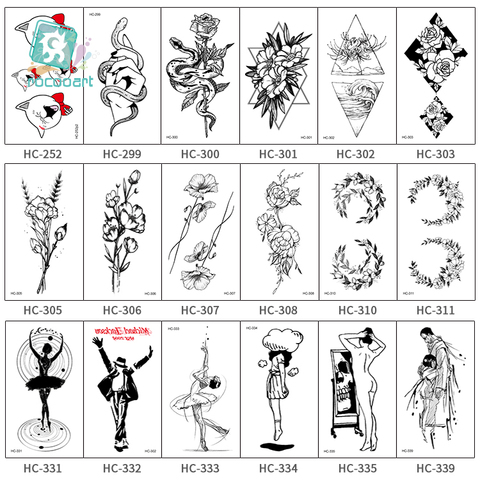 Rocooart-tatuaje falso de serpiente y flores, Tatuajes de conejo, Tatuajes temporales, arte corporal a prueba de agua ► Foto 1/6