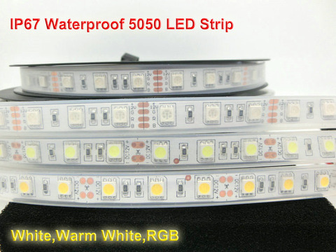 Tira de luces LED impermeable IP67 5050, 12V, 60LED/M, blanco cálido, RGB, uso bajo el agua, para piscina, pecera, baño y aire libre ► Foto 1/6