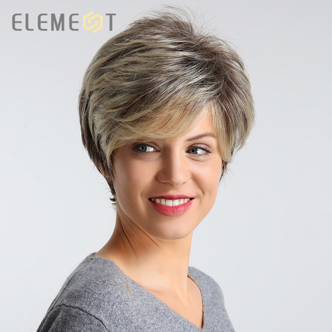 ELEMENT-peluca sintética corta para mujer, de 6 pulgadas, a la moda, color marrón ombré, alta densidad, para fiesta, uso diario, reemplazo ► Foto 1/1