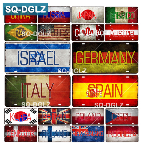 [SQ-DGLZ] Bandera de país + nombre placa Bar decoración de la pared de estaño signo de Metal Vintage signo Casa Decor pintura placas de cartel ► Foto 1/6