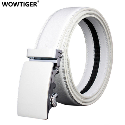 Wowtiger Moda hombre hebilla automática cuero de lujo hombre cinturones hombre cinturón blanco negro aleación hebilla cinturones para hombres ► Foto 1/5