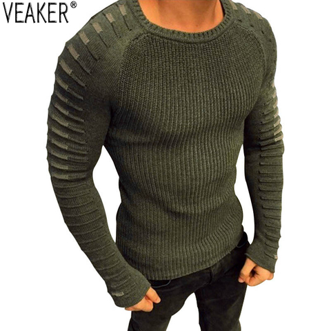 2022 nuevos hombres Sexy suéter hombre otoño Casual cuello redondo suéteres de punto suéteres Slim Fit Jersey plisado, ► Foto 1/6