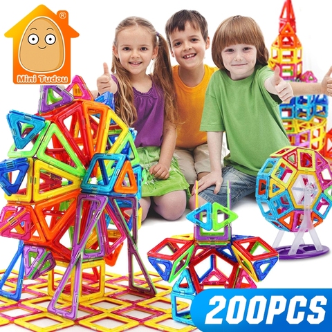 Mini juguete de diseñador magnético para niños y niñas, bloques de construcción magnéticos, juguetes educativos para niños, 200 UDS-46 Uds. ► Foto 1/6