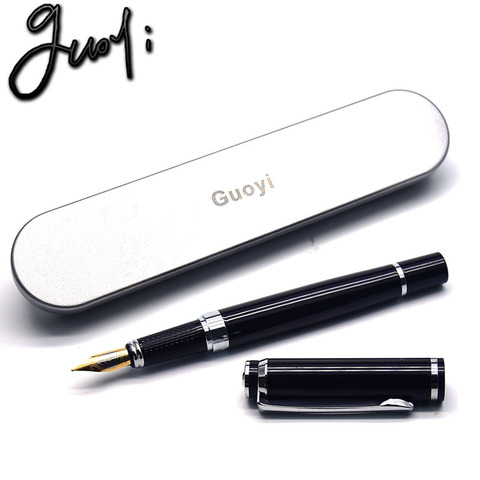 Pluma de tinta negra de metal pesado Guoyi A193 Punta de 0,5mm para aprender papelería escolar de oficina regalo de lujo pluma estilográfica para escribir ► Foto 1/6
