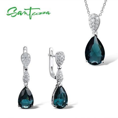 Juegos de joyería para las mujeres verde cristal CZ Piedras joyería Set pendiente 925 plata esterlina moda joyería conjunto ► Foto 1/6