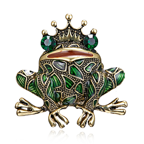 Broche de rana de cristal Rinhoo para mujer, broche de Animal de Color verde, broche de lujo Vintage, abrigo con joyas, accesorios, bisutería FrogKing ► Foto 1/5