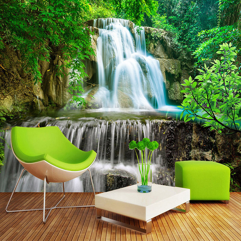 Mural de pared personalizado foto papel de pared 3D bosque verde cascada paisaje Natural pintura paja no tejida textura papel tapiz Mural ► Foto 1/6