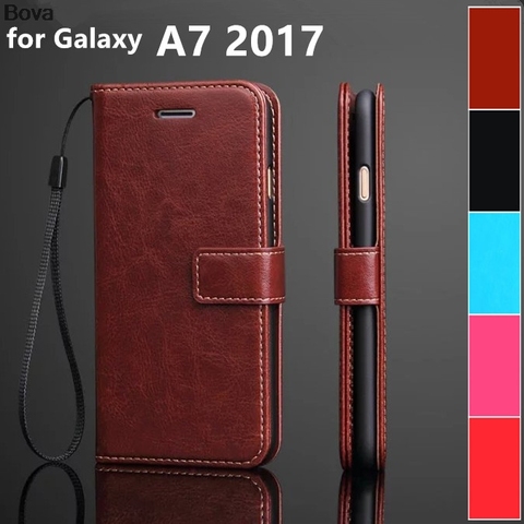 Funda con tarjetero para Samsung Galaxy A7 2017, funda protectora de cuero, BILLETERA, funda de teléfono para Galaxy A7 2017 A720F A7200 ► Foto 1/6