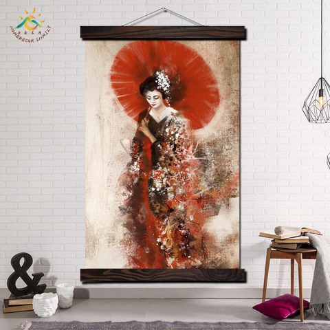 Geisha japonesa pared artística copias de lona de arte pintura del desplácese pintura colgando cartel cuadro decorativo, arte de pared de cartel ► Foto 1/6
