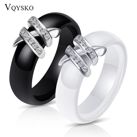 Novedad 6mm alta calidad Blanco y Negro estilo Simple dos líneas de cristal Ziron anillos de cerámica para mujer joyería de moda regalo ► Foto 1/6