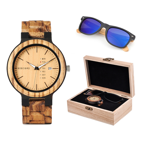BOBO BIRD clásico hombres reloj madera personalizado y gafas de sol de madera traje presente Set de regalo para el Día del Padre de papá ► Foto 1/6