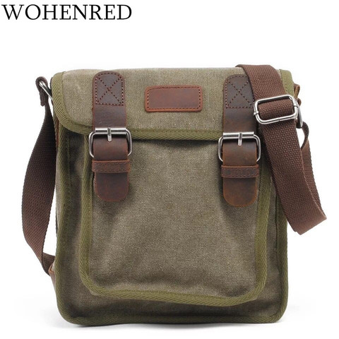 Bolso cruzado informal para hombre, bolsas de mensajero de hombro portátiles Vintage multifuncionales, Bolso pequeño de lona de cuero de alta calidad ► Foto 1/6