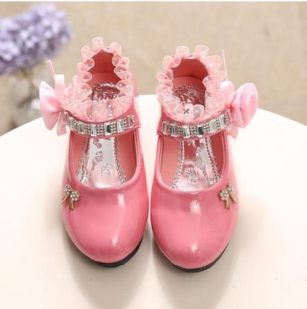 Zapatos de princesa para niña, zapatos de cuero con encaje, a la moda, con lazo, diamantes de imitación, para boda, fiesta y baile ► Foto 1/6