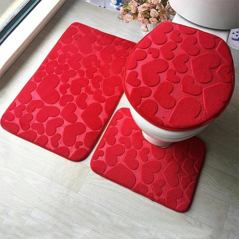 Juego de 3 uds. De alfombrillas de baño con relieve, cojín de franela, funda para asiento de inodoro, alfombrilla de baño para decoración del hogar, producto para Baño ► Foto 1/6