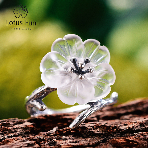 Lotus Fun de Plata de Ley 925 auténtica Natural hecho a mano joyería fina flor en el anillo de lluvia anillos abiertos para mujeres bisutería femenina ► Foto 1/6