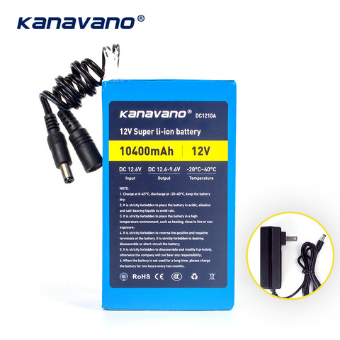 Kanavano-Batería de iones de litio para cámara, el mejor paquete de 12v, 10AH, 10400mAh, con cargador de 12,6 V, 1A, enchufe de la UE/EE. UU., Compras gratis ► Foto 1/1