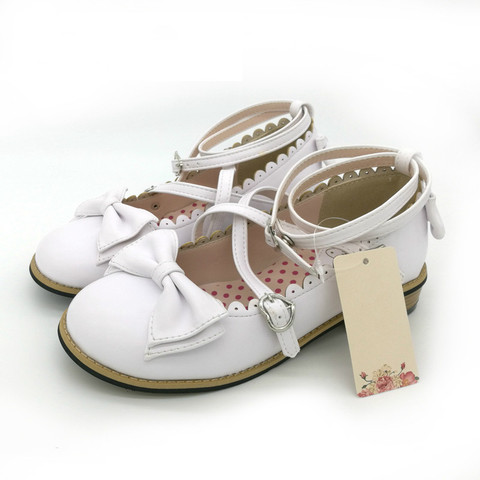 Lolita-zapatos planos redondos con tiras cruzadas para mujer, bonitos zapatos de fiesta de té con lazo, linda princesa para niñas, envío directo ► Foto 1/5