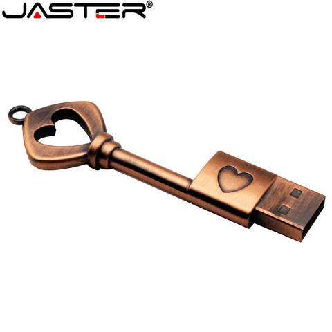 JASTER-unidad flash USB de Metal con forma de corazón, memoria USB de 4GB, 8GB, 16GB, 32GB y 64GB con forma de Llave de cobre ► Foto 1/6