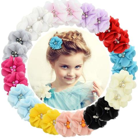 2 unidslote Clips de flores de gasa para el pelo de bebé accesorios para el cabello Mini pinzas para el pelo de bebé recién nacido pasador de cabello para niños y niñas 