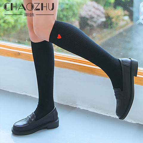 CHAOZHU-medias kawaii japonesas hasta la rodilla para chica, 100% de algodón, negro, amarillo, accesorios para falda sokken ► Foto 1/6