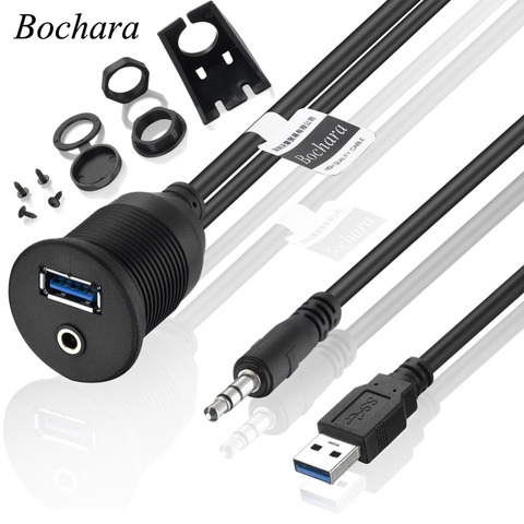 Bochara-Panel de montaje para salpicadero de coche y motocicleta, Cable USB 2,0, USB 3,0, 3,5mm ► Foto 1/6