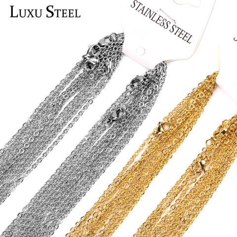 LUXUSTEEL 10 unids/lote Ancho 2mm/1mm corte Rolo cadena de enlace oro rosa/oro/acero cadenas cubanas collares mujeres/hombres colgante a granel ► Foto 1/6