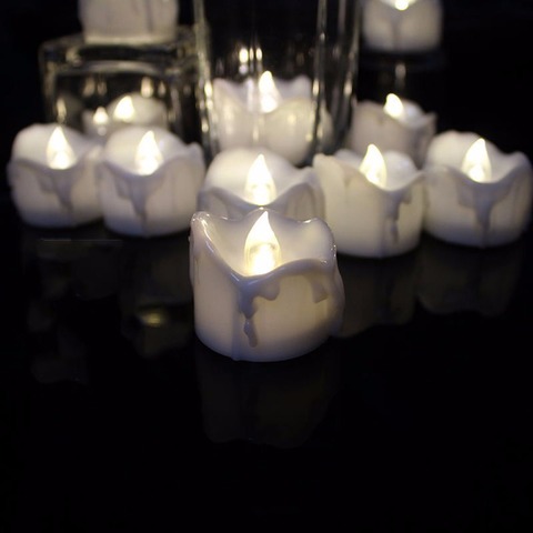 Paquete de 12 temporizador con o sin temporizador, velas decorativas Led parpadeantes, color blanco cálido, sin llama, batería con temporizador, 6 horas de encendido ► Foto 1/1