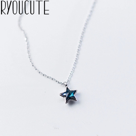 Gargantilla larga Bohemia con estrella azul, collar bohemio de Color plata auténtica para mujer, joyería de boda, regalo, joyas de plata ► Foto 1/5