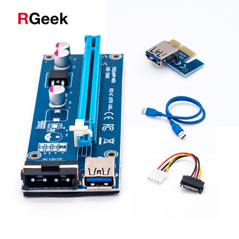 Venta al por mayor USB 3,0 pci-e pci e Riser Express 1X 4x 8x 16x extensor Riser tarjeta de adaptador SATA 15pin hombre a 6pin Cable de alimentación райзер ► Foto 1/6