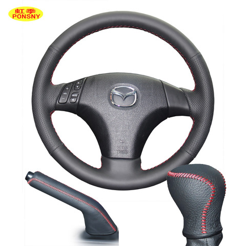 PONSNY del coche/equipo/freno de mano de cuero genuino cubre caso para Mazda 3 2008-2010 Mazda 5 6 De mano negro de punto cubierta ► Foto 1/1