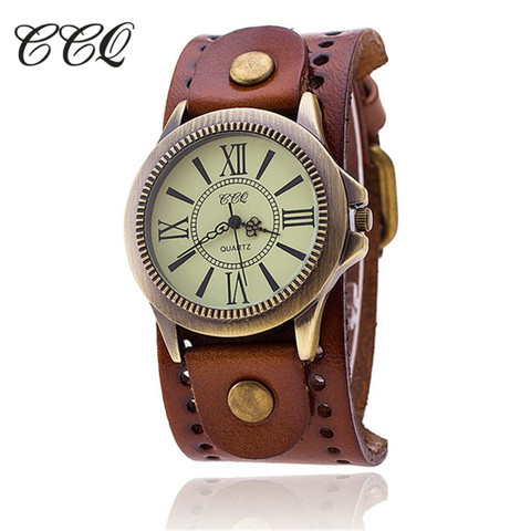 CCQ-reloj de pulsera Vintage de cuero de vaca para mujer, de cuarzo, informal, de lujo ► Foto 1/6