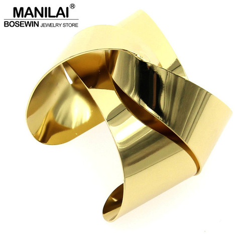 MANILAI-Pulseras de puño abierto para mujer, de aleación de superficie deformada, diseño único, joyería con estilo, brazalete BL113 ► Foto 1/1