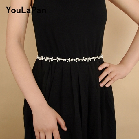 YouLaPan-cinturones de boda hechos a mano con cristales dorados y perlas, cinturones finos, accesorios de vestido de novia, SH03 ► Foto 1/6