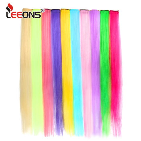 Extensiones de Cabello Leeons Clip en una pieza, extensiones de cabello liso ombré púrpura azul rosa, cabello sintético falso para mujer ► Foto 1/6