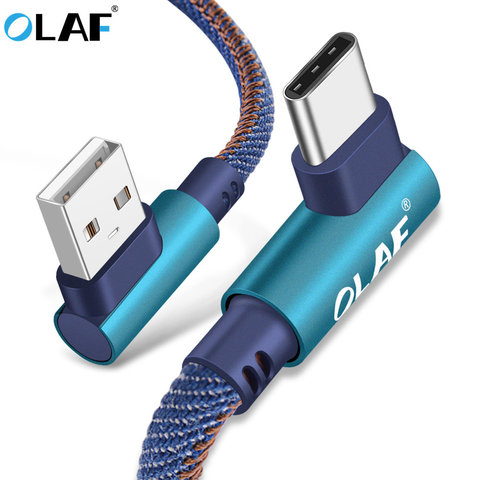 OLAF-Cable de carga rápida USB tipo C para teléfono móvil, cargador de datos de doble de 90 grados, para Samsung S8 S9, Note 9 8 Xiaomi mi8 mi6, 2m ► Foto 1/6