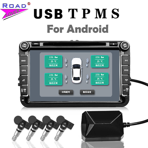 Sistema de supervisión de presión de neumáticos, Monitor de presión de neumáticos con USB, TPMS, transmisión inalámbrica, 4 externo, para la mayoría de los vehículos ► Foto 1/6