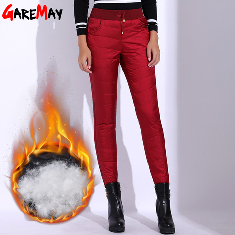Pantalones cálidos de invierno de terciopelo para mujer Pantalones de talla grande de cintura alta de regalo para mamá abajo pantalones de señoras Causal delgado para viejo las mujeres GAREMAY ► Foto 1/1