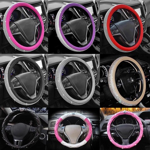 Nuevo Bling completa brillantes Diamante de imitación de cuero Universal protector para volante de coche para mujeres coche estilo Interior Accesorios ► Foto 1/1