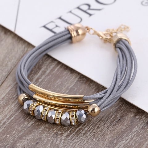 Pulsera al por mayor 2022 nueva pulsera de cuero de joyería de moda para mujer brazalete de cuentas de Europa pulsera de oro regalo de Navidad ► Foto 1/5
