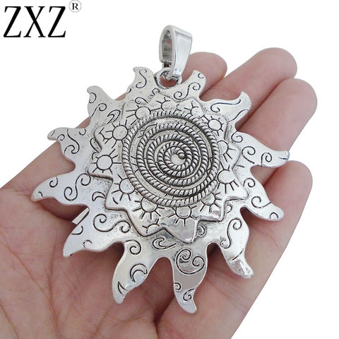 ZXZ-abalorios de plata tibetana con forma de flor de sol en espiral, colgante para collar, accesorios para fabricación de joyas, 76x69mm, 2 uds. ► Foto 1/2