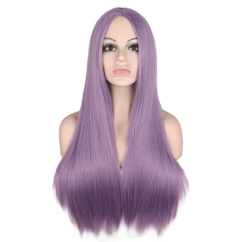 QQXCAIW-Peluca de pelo sintético largo liso para mujer pelucas de pelo sintético resistentes al calor en color negro, blanco, rosa, naranja, morado y gris ► Foto 1/6