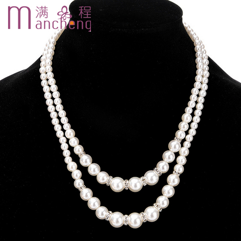 Nuevo diseño de la capa 2 Sexy glamour mujer collar con cuentas de perlas perfectamente redonda simulada-perla collar de perlas ► Foto 1/6