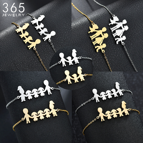 Pulseras bonitas de acero inoxidable para mamá, papá, niños, familia, pulseras para mujer, pulsera ajustable de oro, joyería para niñas ► Foto 1/6