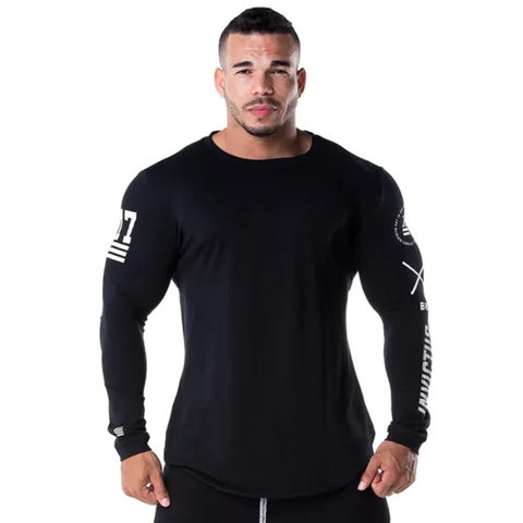 Camisas de manga larga delgada para hombres, Camisetas estampadas de moda Casual primavera 2022, para hombres, camisetas negras para Fitness, camisetas, ropa de marca ► Foto 1/6