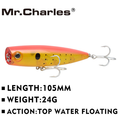 Mr. charles cmc026 Pesca señuelo 105mm 24g flotante de agua superior colores surtidos Popper modelo caliente crankbaits duro B ► Foto 1/6
